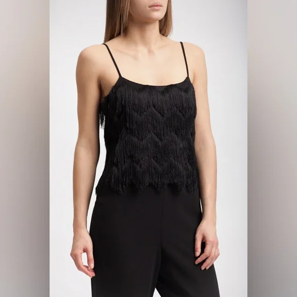 BCBG MazAzria Brianne Eyelash Fringe Jumpsuit Black Size Small - Picture 16 of 16